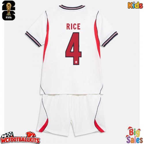 England Declan Rice #4 Replica Home Stadium Kit for Kids World Cup 2026 Short Sleeve (+ pants)